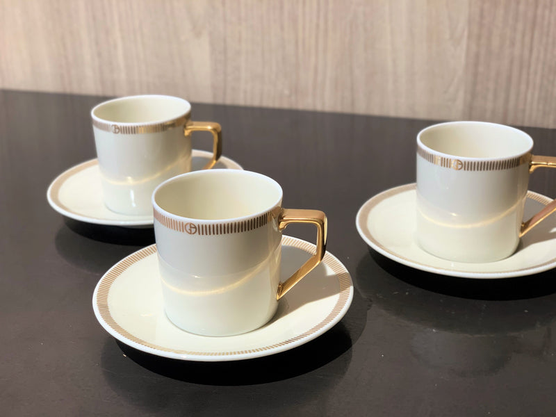 Armani Casa Durer Golden Striped Pattern Coffee Cup with Saucer